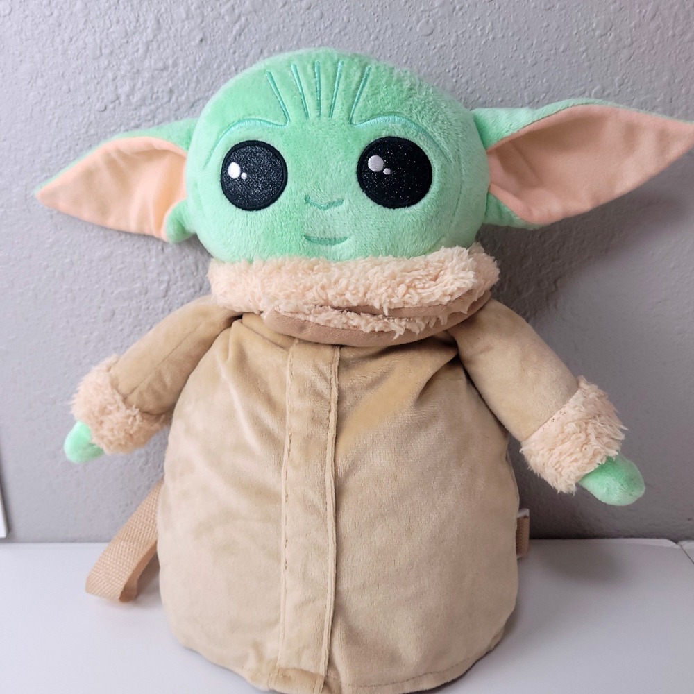 Star Wars The Mandalorian Grogu Baby Yoda Plush Backpack Kids Tan Green Bag